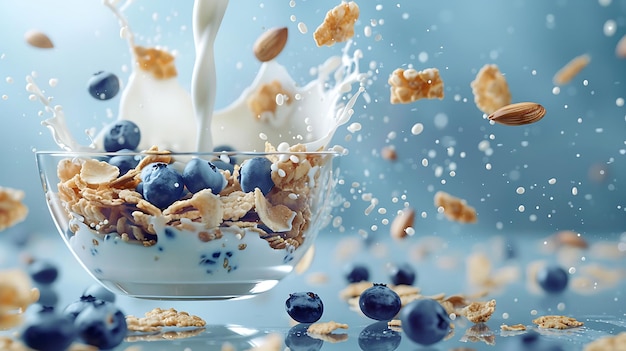 una escena de desayuno hipnotizante con un plato de cereales siendo el foco central