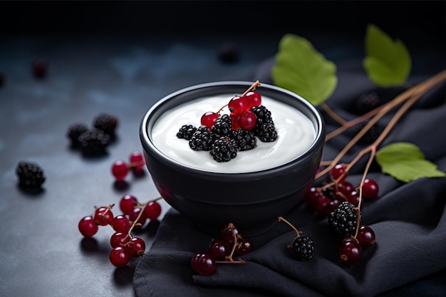 Foto escena de desayuno minimalista con yogur