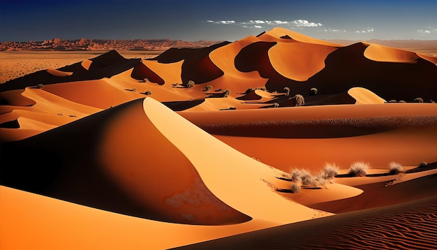 Una escena desértica con un paisaje desértico y una duna de arena roja.