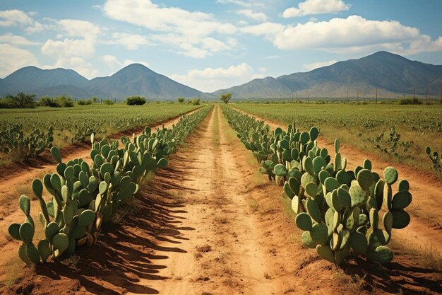 Foto escena del desierto con el campo de cactus de pera espinosa bec