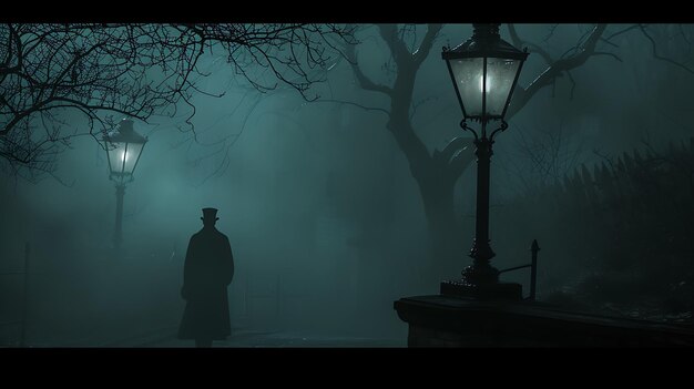 Escena de detective de la era victoriana El ambiente de Londres con niebla en la imagen de stock