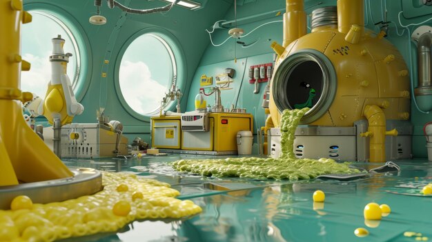 Foto escena de dibujos animados durante un control de mantenimiento de rutina la tripulación descubre que su nave espacial ha germinado un