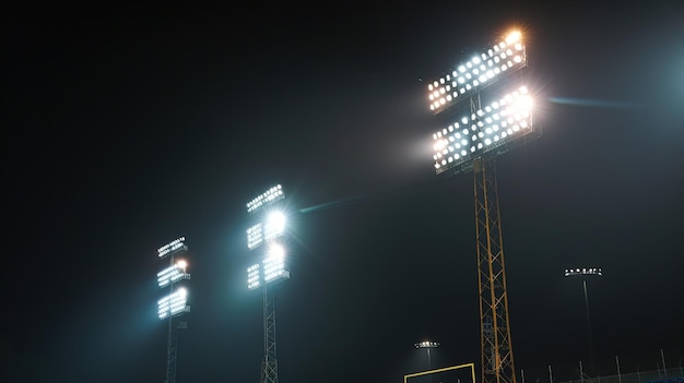 Una escena dinámica en un estadio de fútbol al anochecer humo y multitud