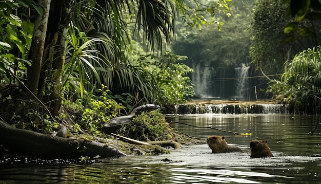 Foto una escena dinámica a lo largo del río amazonas