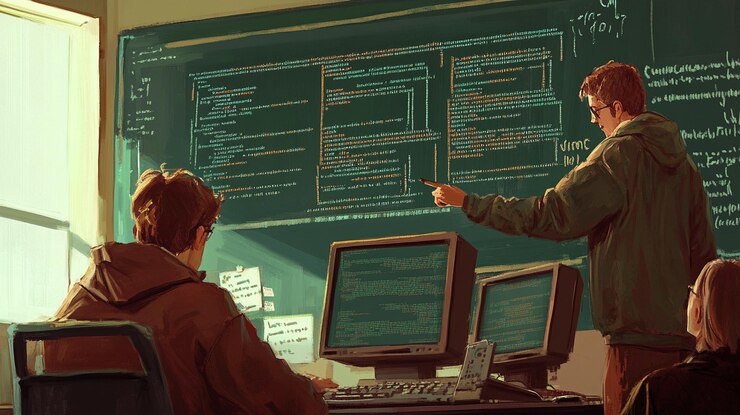 Foto una escena educativa que representa el programa generativo de fortran
