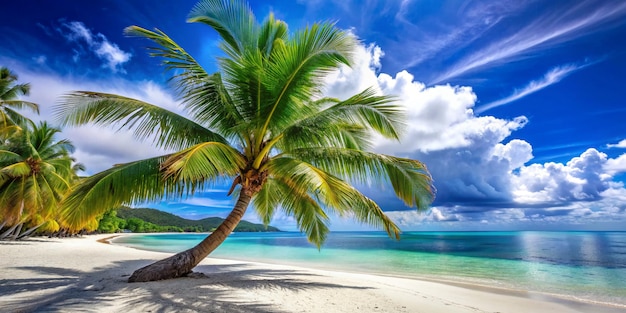 Escena de ensueño hermosa palmera sobre playa de arena blanca vista de la  naturaleza de verano | Imagen Premium generada con IA