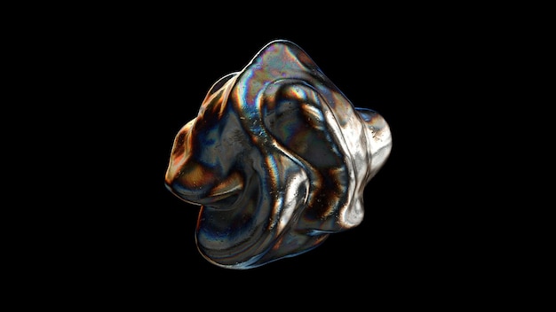 Escena de esfera metálica oscura con reflejos coloridos