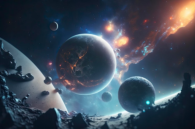 Escena espacial con planetas Generativo ai.