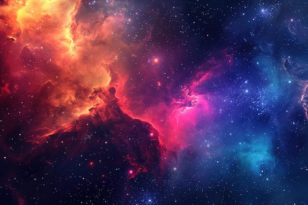 Una escena espacial vibrante con una multitud de estrellas y nubes de varios colores Vista del espacio profundo de una formación de nebulosa viva y colorida Generada por IA