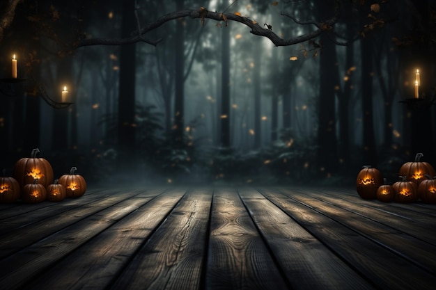 Foto escena espeluznante atmósfera misteriosa de halloween con escalofriantes tablas de madera como telón de fondo
