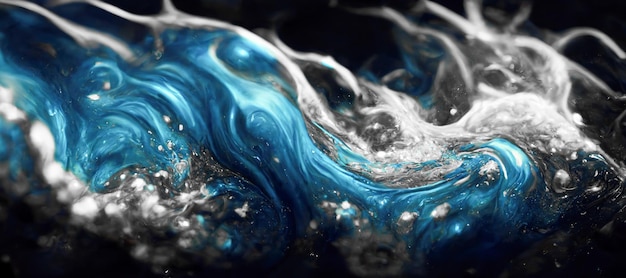 Escena espetacular de tinta prateada azul Ilustração de arte digital 3D