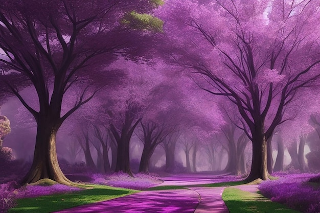 Escena de estilo mágico de paisaje natural de árbol colorido