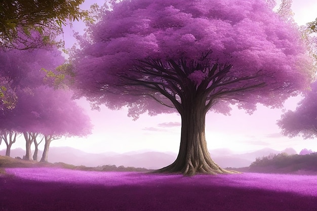 Escena de estilo mágico de paisaje natural de árbol colorido