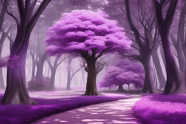 Escena de estilo mágico de paisaje natural de árbol colorido