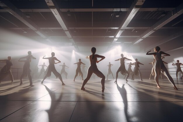 Escena de estudio de baile con bailarines practicando y generativo ai