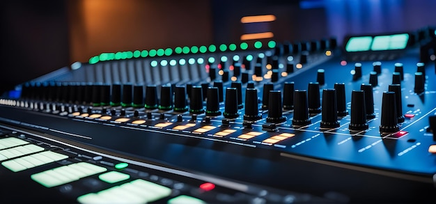 Escena de estudio de sonido profesional Equipo de audio intrincado Consola de mezcla de audio en una transmisión