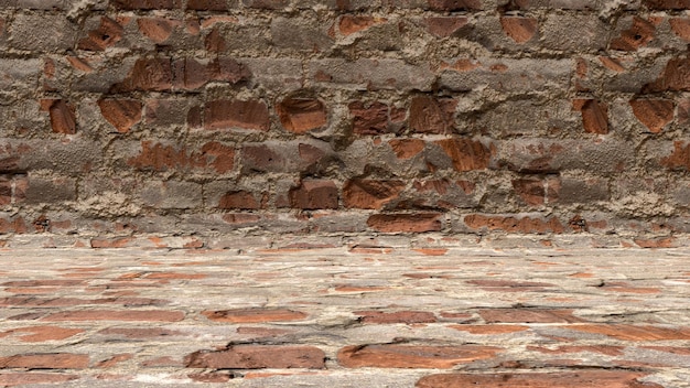 escena de estudio de textura de pared de yeso de ladrillo viejo vacío. Fachada de edificio en mal estado con yeso dañado