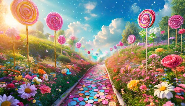 Foto escena de fantasía con papel tapiz de fondo de flores