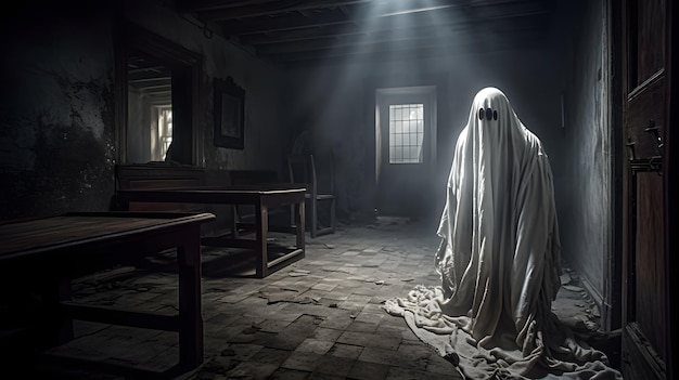Escena de fantasmas de terror en una casa embrujada IA generativa