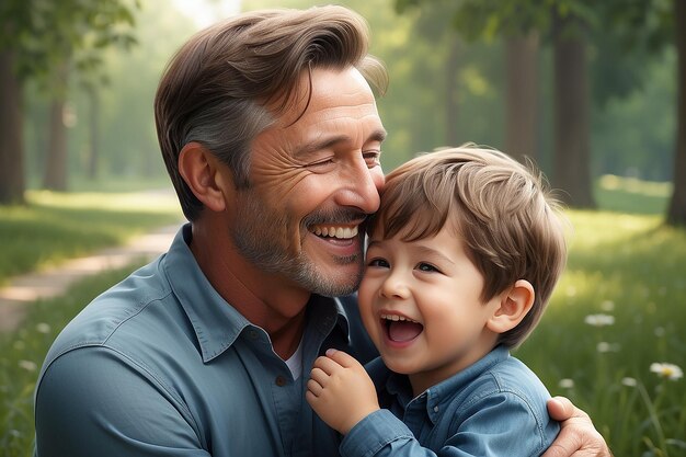 Escena de felicidad fotorrealista con padre e hijo