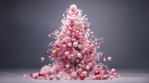 Escena festiva de Navidad rosada Decorado árbol y adornos que crean una acogedora atmósfera navideña