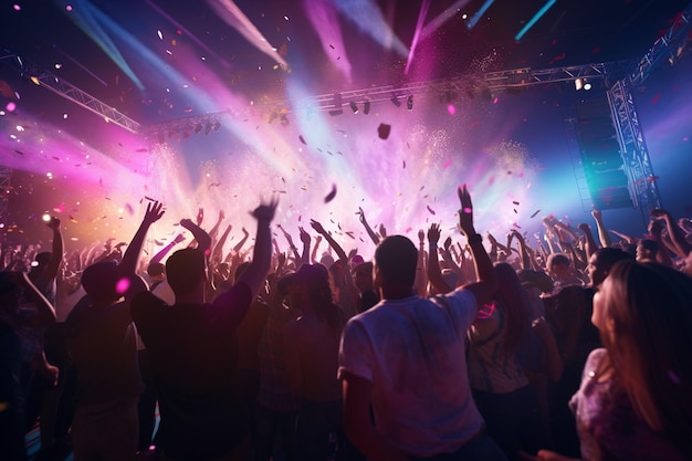 Escena de un festival de música con una multitud bailando