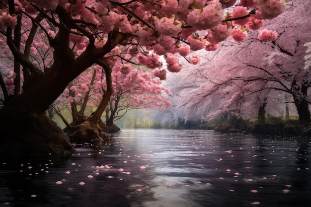 Una escena de flores de cerezo en plena floración generada por Ai