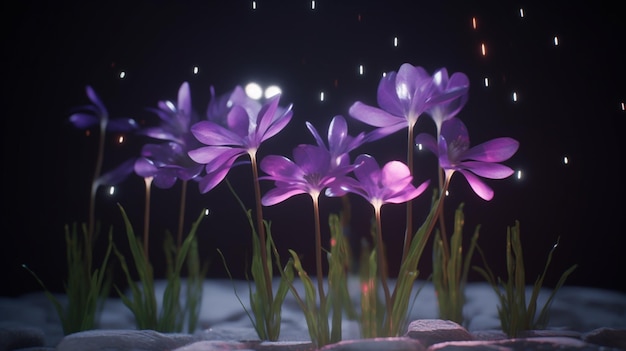 Una escena de las flores moradas del videojuego.