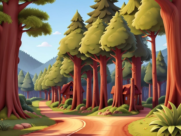 Escena forestal de animación 3D con varios árboles del bosque