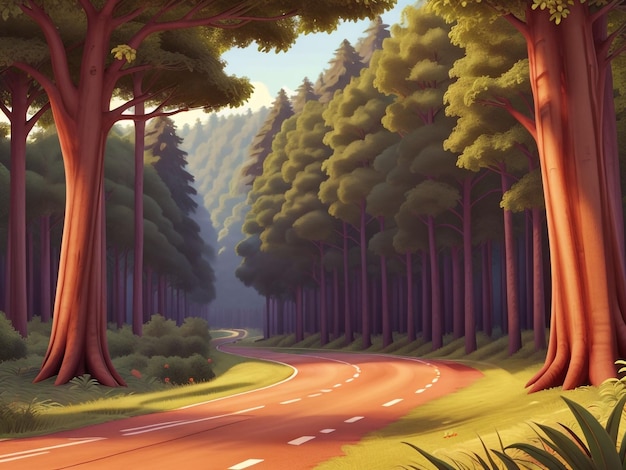 Escena forestal de animación 3D con varios árboles del bosque