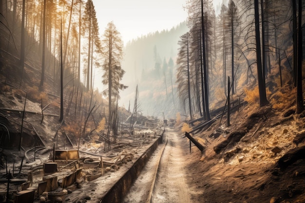 Una escena forestal con un bosque quemado.