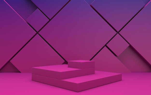 Escena con formas geométricas, fondo lineal mínimo, conjunto de grupo de formas geométricas abstractas violetas, render 3d, plataforma rectangular