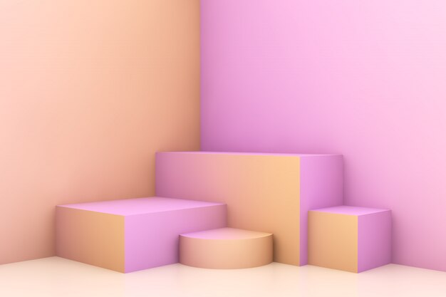 Escena geométrica en crema rosa y naranja
