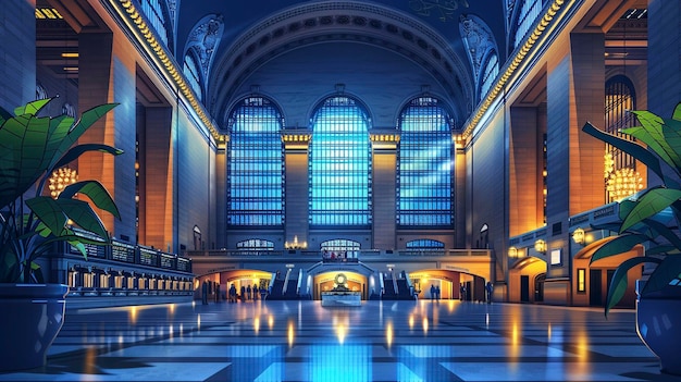 Escena de la Grand Central Terminal de Nueva York en gráficos planos