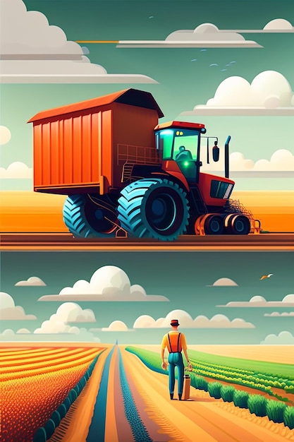 Escena de un granjero trabajando