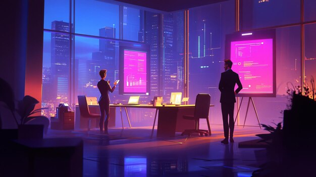 una escena de una habitación con una persona y una computadora portátil