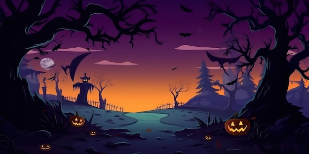 Una escena de Halloween con calabazas y murciélagos Imagen AI generativa