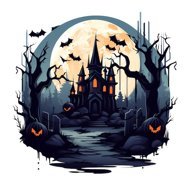 Escena de Halloween con el castillo en medio de la noche IA generativa