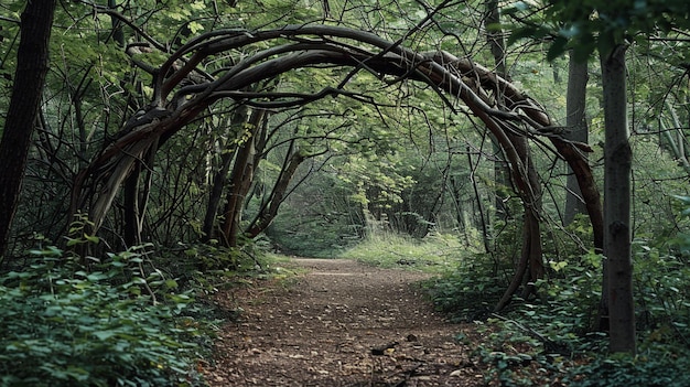 Escena idílica de floresta de primavera com uma trilha para caminhadas