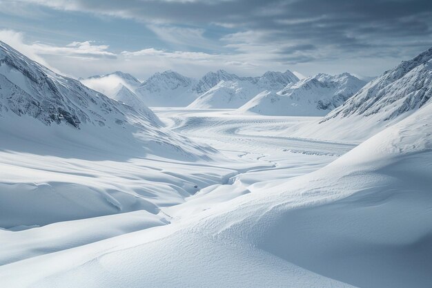 Una escena de invierno pacífico de un valle de glaciar en blanco generativo ai