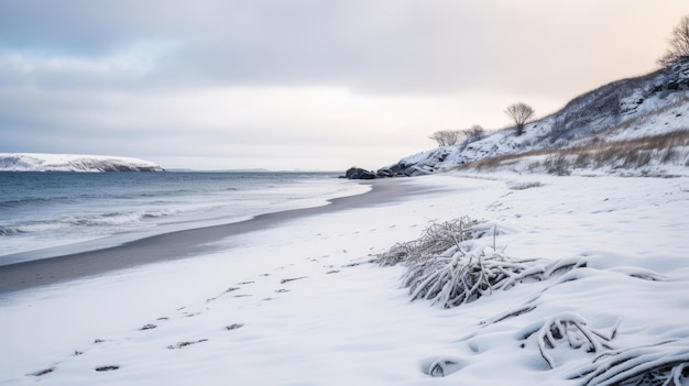 una escena de invierno en la playa