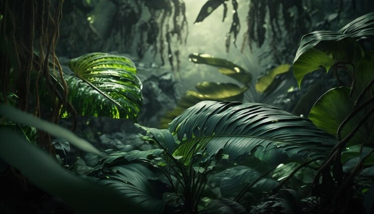 Una escena de la jungla con una escena de la jungla de fondo.