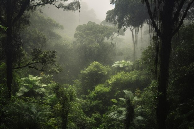 Una escena de la jungla con una escena de la jungla de fondo