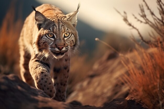 Escena de un lince salvaje como un formidable depredador