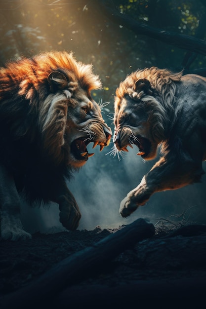 Escena de lucha Leones