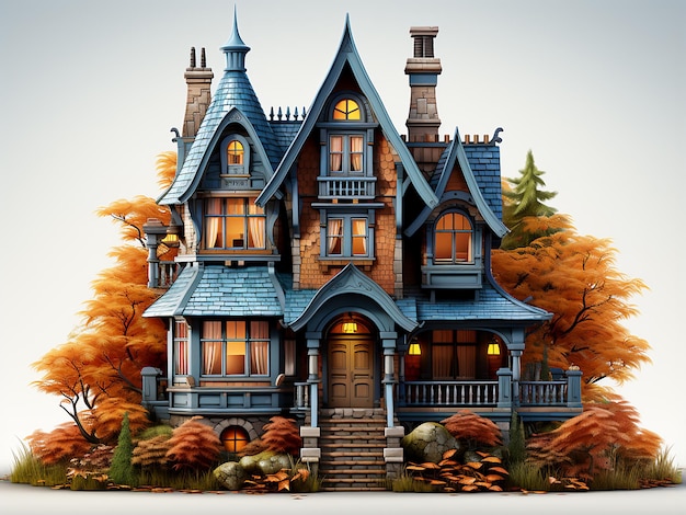 Una escena macabra en la casa de Halloween de la generación AI