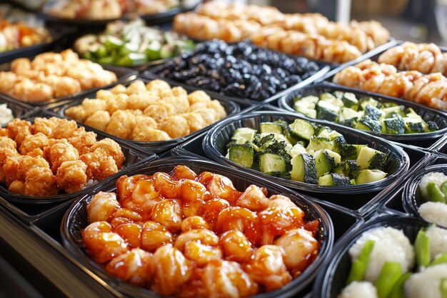 Escena de mesa de buffet de comida para llevar o entrega imagen