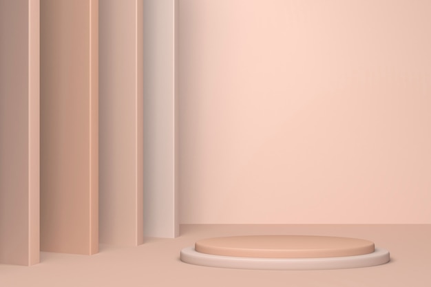 Escena mínima abstracta beige con podio. Representación 3D de forma geométrica para productos cosméticos.