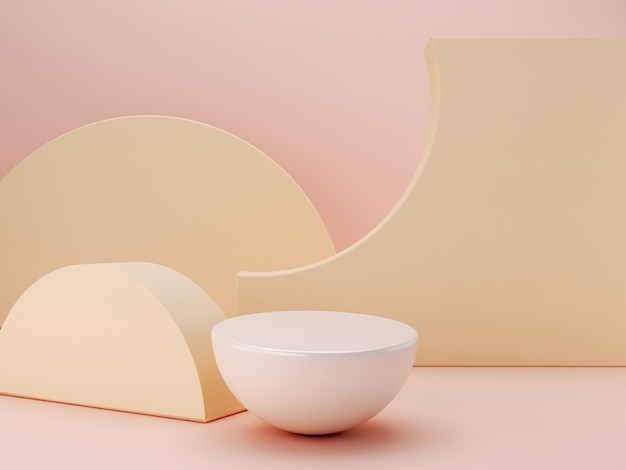 Escena mínima abstracta con podios de cilindro de formas geométricas en colores rosa crema