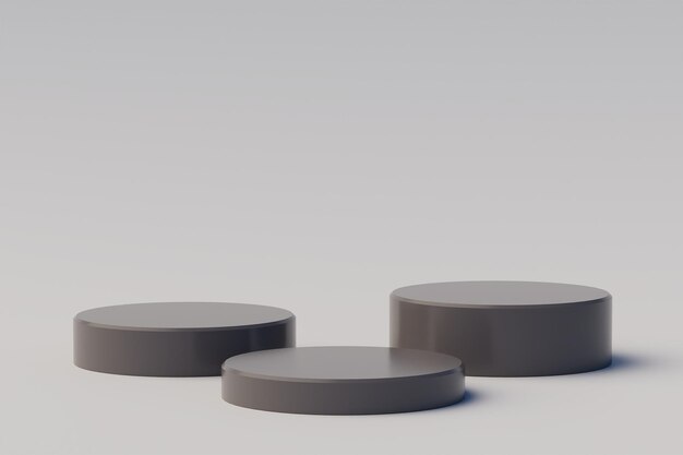 Escena mínima abstracta con podios de pedestal de hormigón de paso geométrico sobre fondo blanco Escena para mostrar la presentación de productos cosméticos Mock up diseño espacio vacío representación 3d